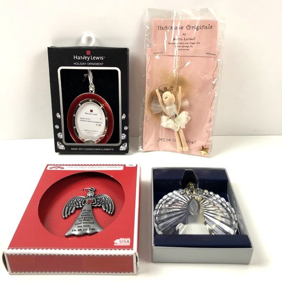 Christmas Ornament Lot of 4 Mikasa Crystal Candle,2 Angels &Swarovski 2014 Frame - Picture 2 of 10